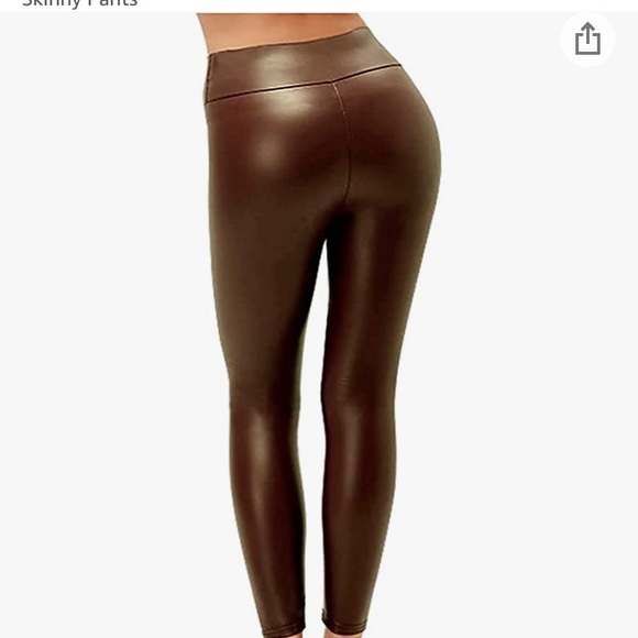 BROWN FAUX LEATHER LEGGINGS SIZE SMALL/MEDIUM FIT! Brand new never worn! - Picture 2 of 5